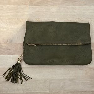 Olive green leather foldable clutch purse